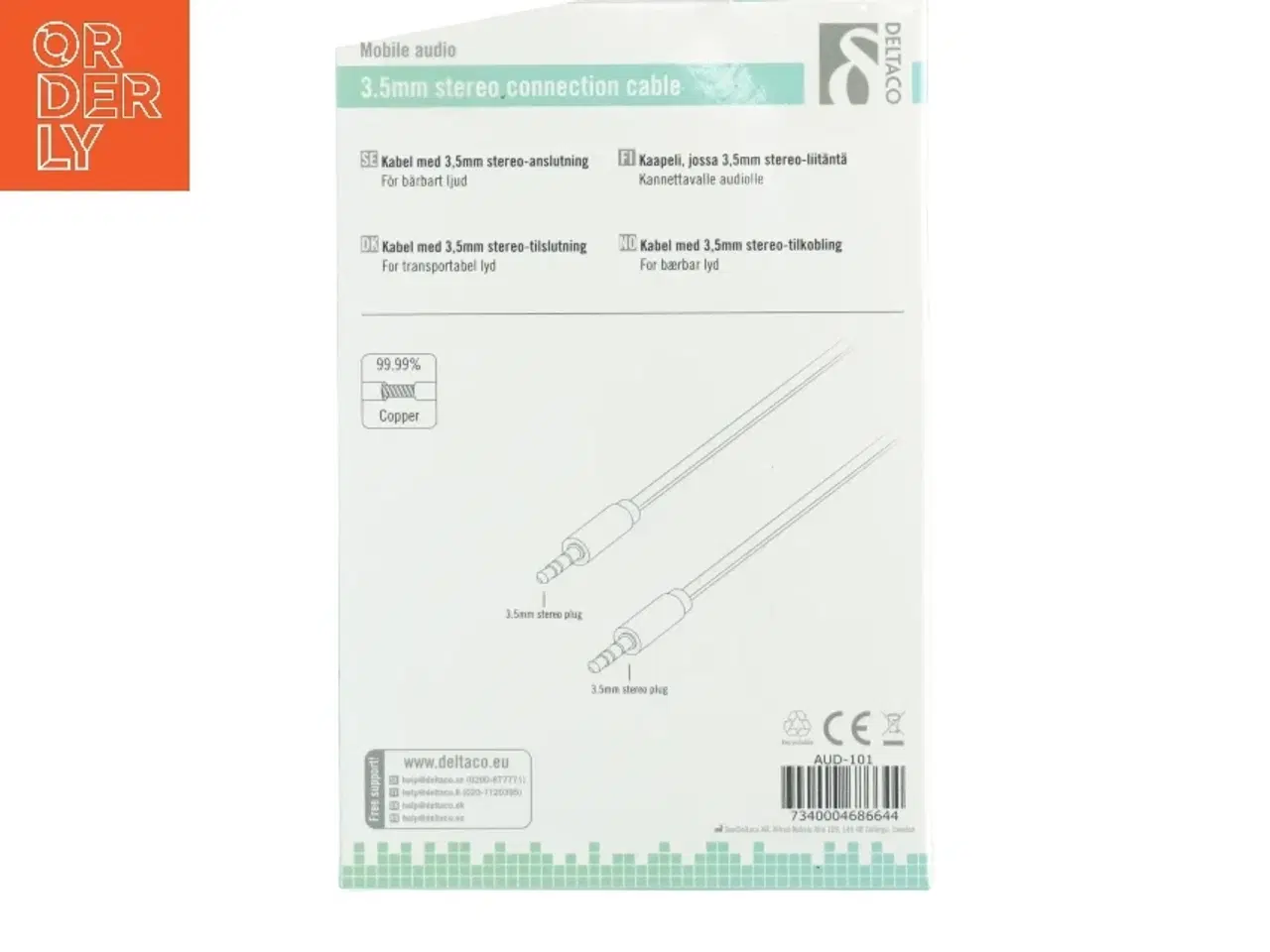 Billede 3 - 3,5mm stereo tilslutningskabel fra Deltaco (str. 1 m)