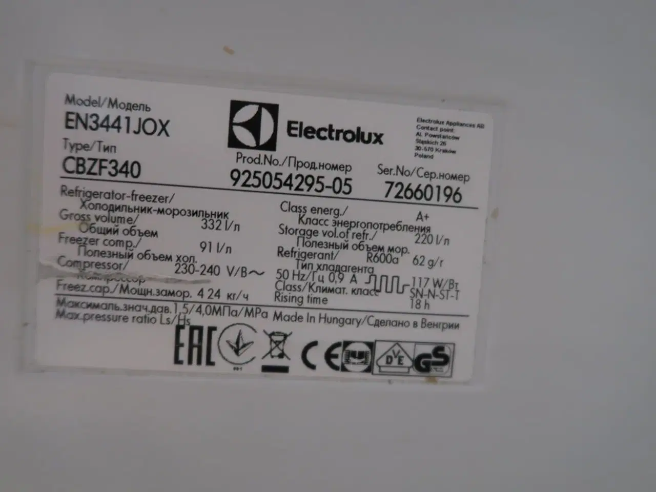 Billede 3 - Køle-/fryseskabe, Electrolux EN3441JOX