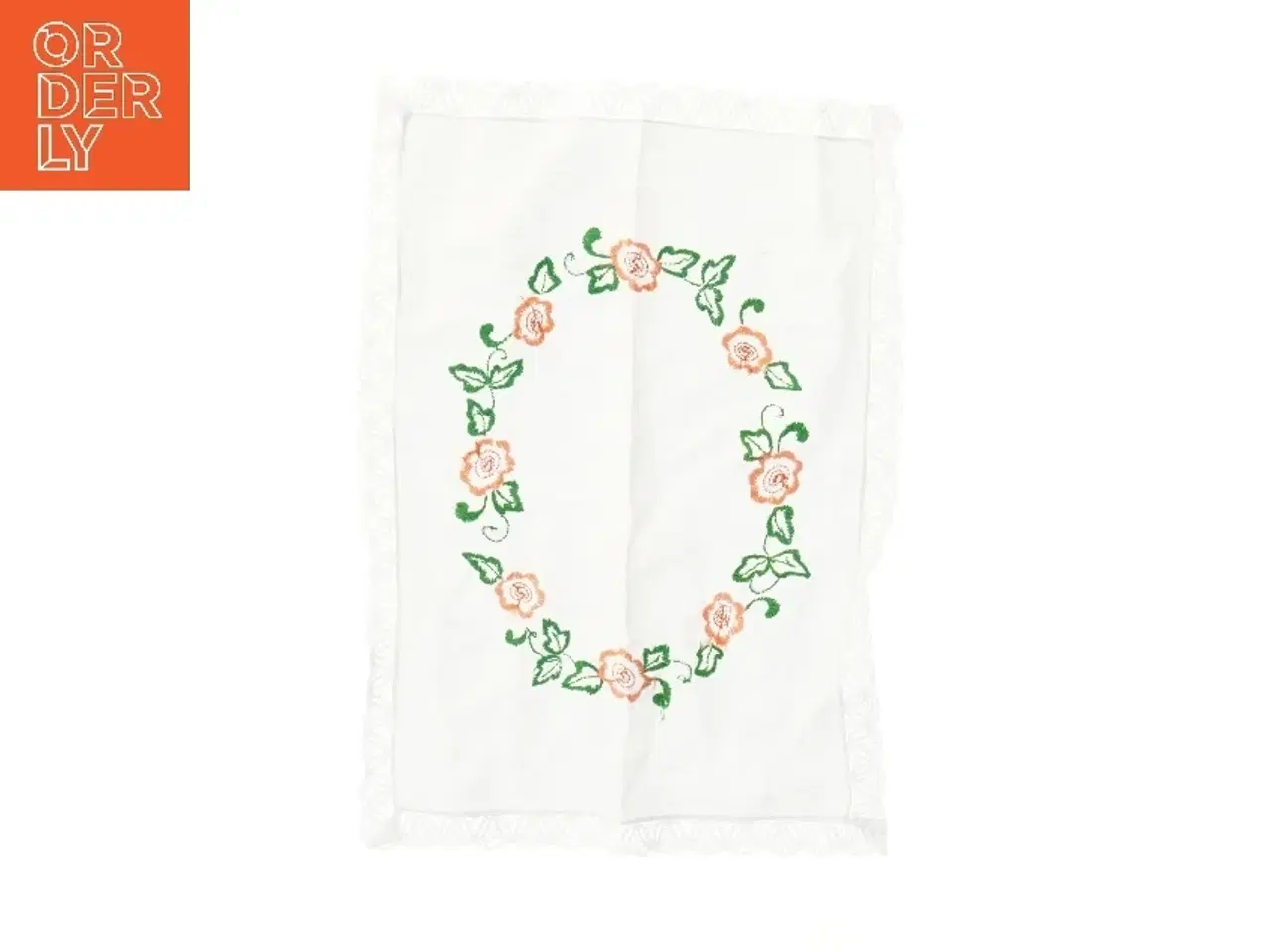 Billede 1 - Bordløber med broderet blomsterdesign (str. 50x35 cm)