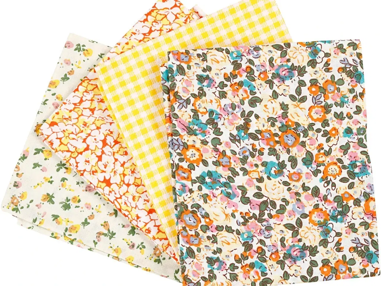 Billede 1 - Patchworkstof, str. 45x55 cm, 100 g, gul, 4stk./ 1 bdt.