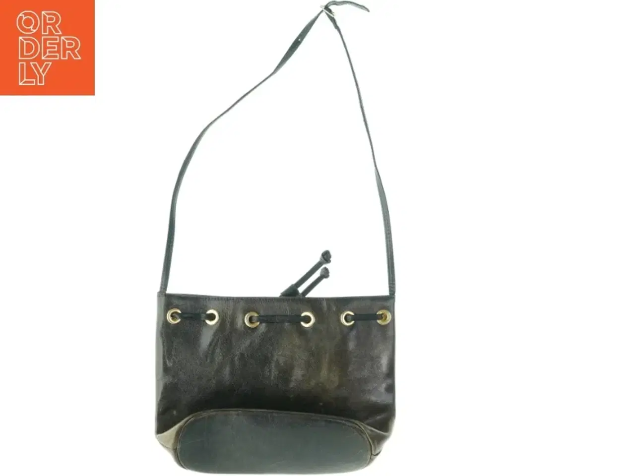 Billede 3 - Sort læder skuldertaske (str. 31 x 22 cm)