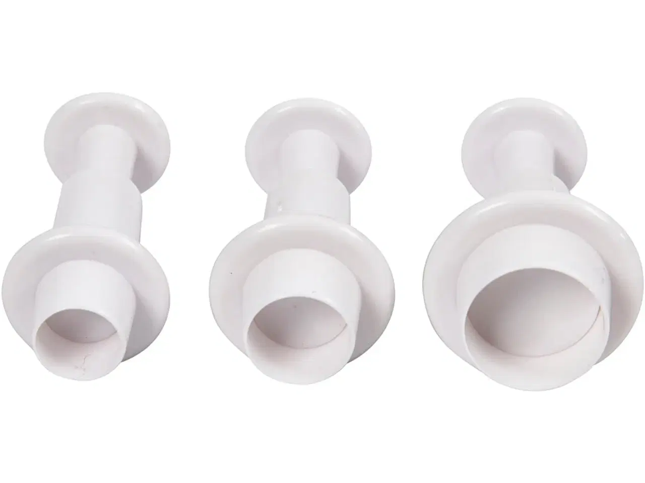 Billede 1 - Udstikkere med præg, cirkel, diam. 1,1+1,3+1,7 cm, hvid, 3stk./ 1 pk.
