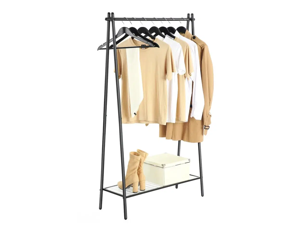 Billede 2 - Tøjstativ – SONGMICS, stål, med bøjlestang og bundhylde, 92,5 × 33,5 × 153 cm, mat sort (HSR23BK)