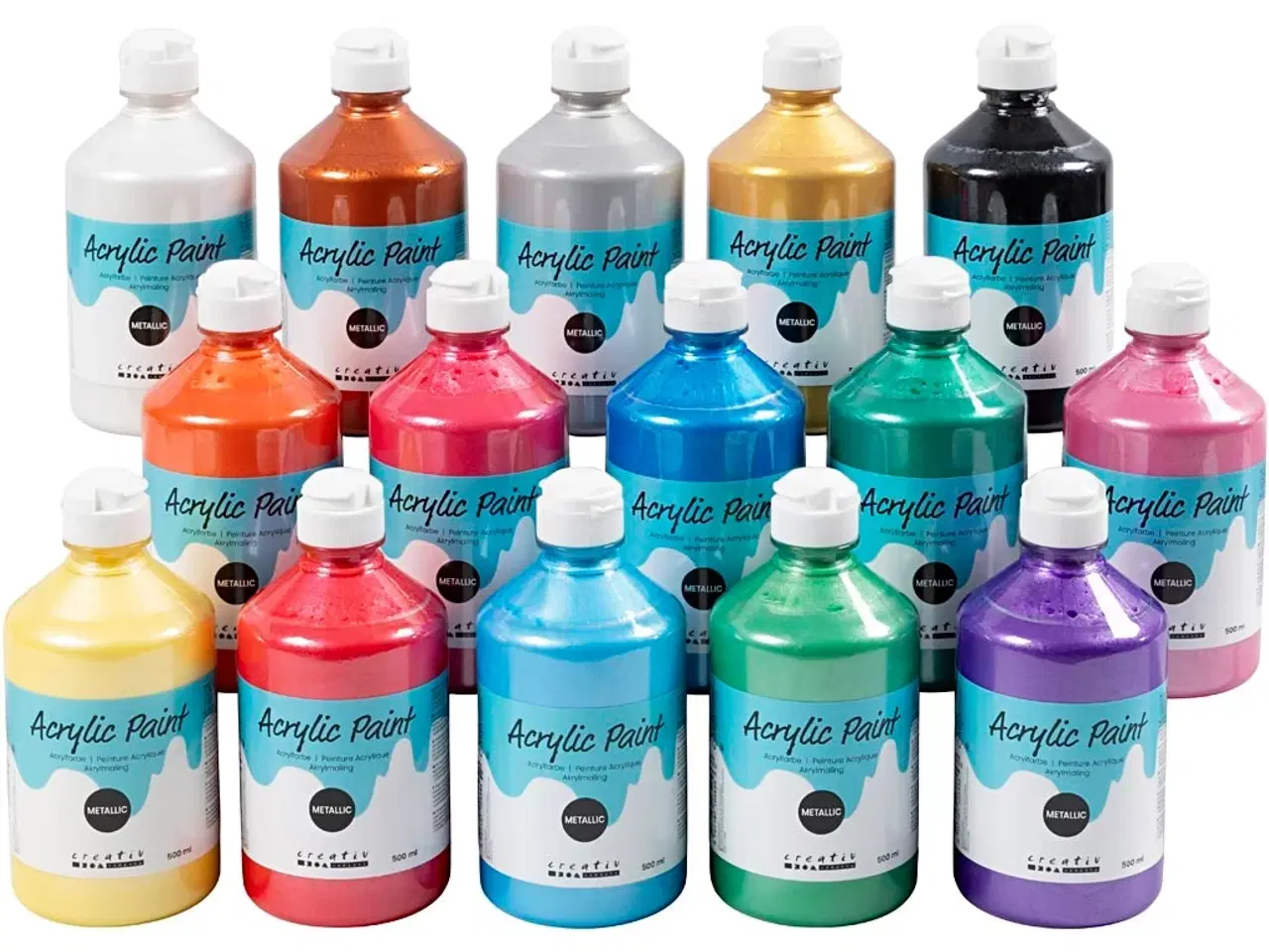 Billede 1 - Metallic Akrylmaling - 15 Ass. Farver, 500ml