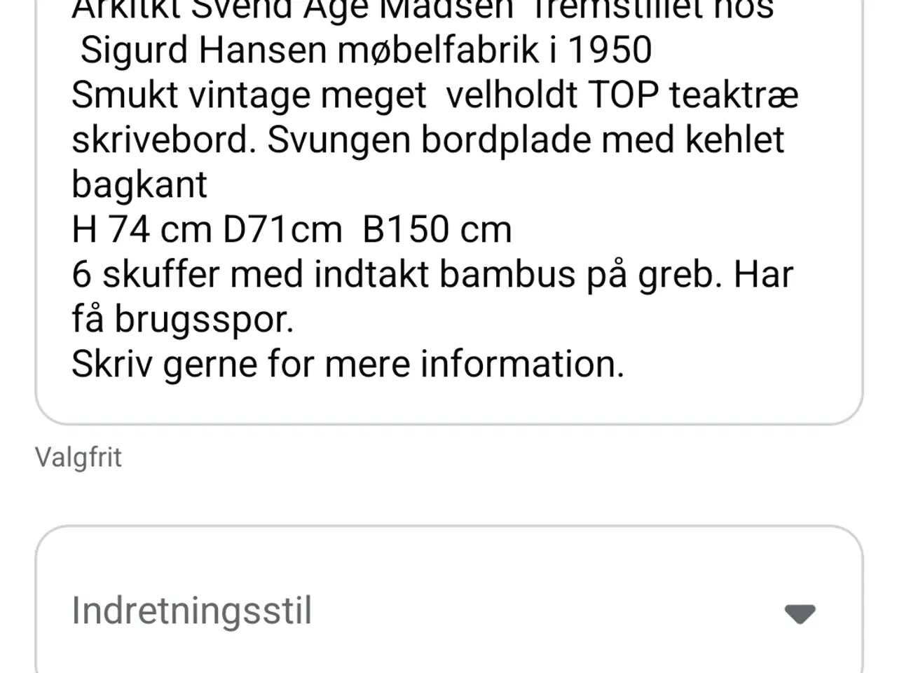 Billede 6 - Velholdt fritstående skrivebord