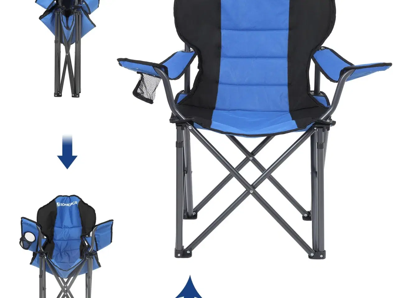 Billede 2 - Sammenklappelig campingstol med blød polstring, kopholder og kraftig konstruktion – blå