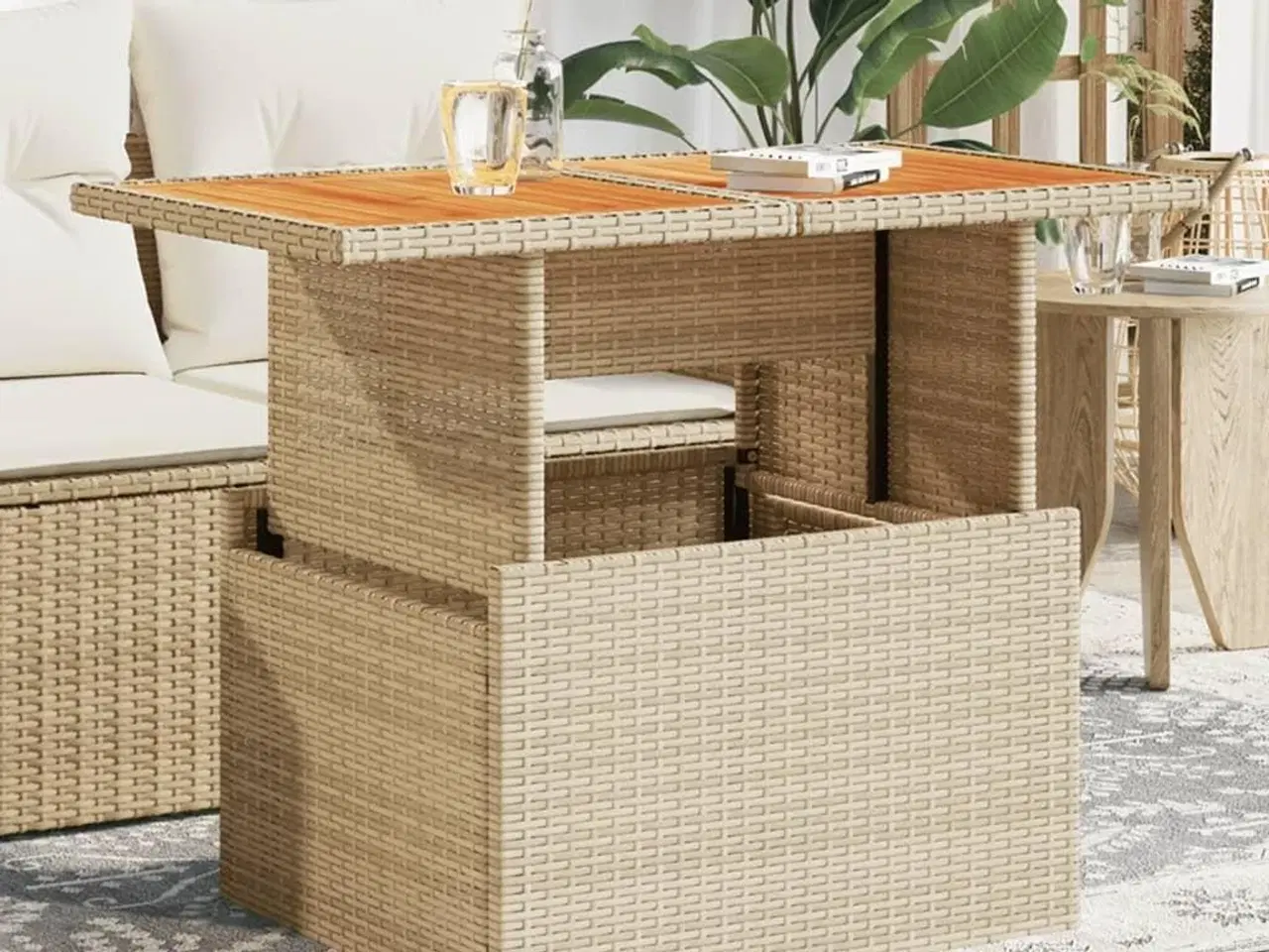 Billede 1 - Havebord 100x55x73 cm polyrattan og akacietræ beige