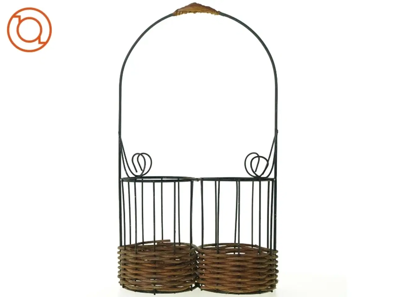 Billede 1 - Flaskeholder Kurv i Flet og metal med håndtag , Gaveindpakning (str. 39 x 21 x 10 cm)