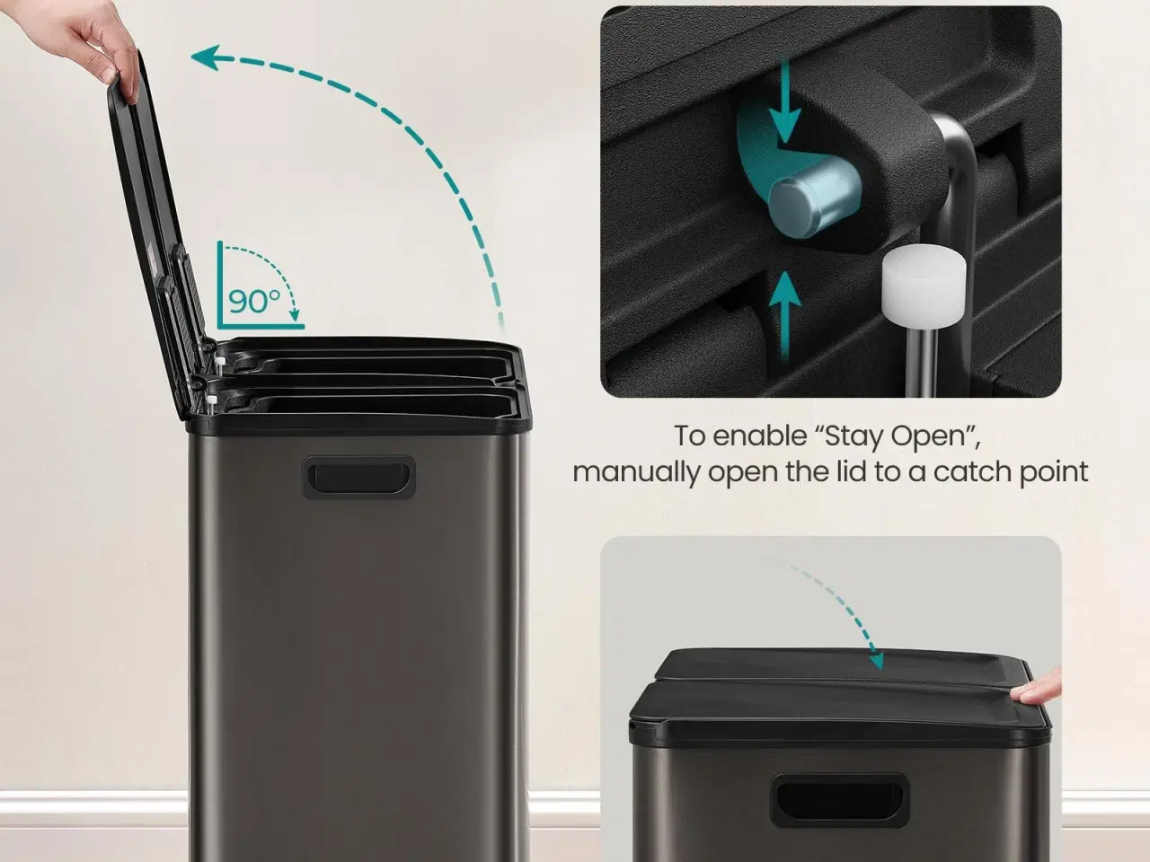 Billede 5 - Dobbelt skraldespand 2 x 30 l med soft-close og pedal – rustfrit stål, skifergrå