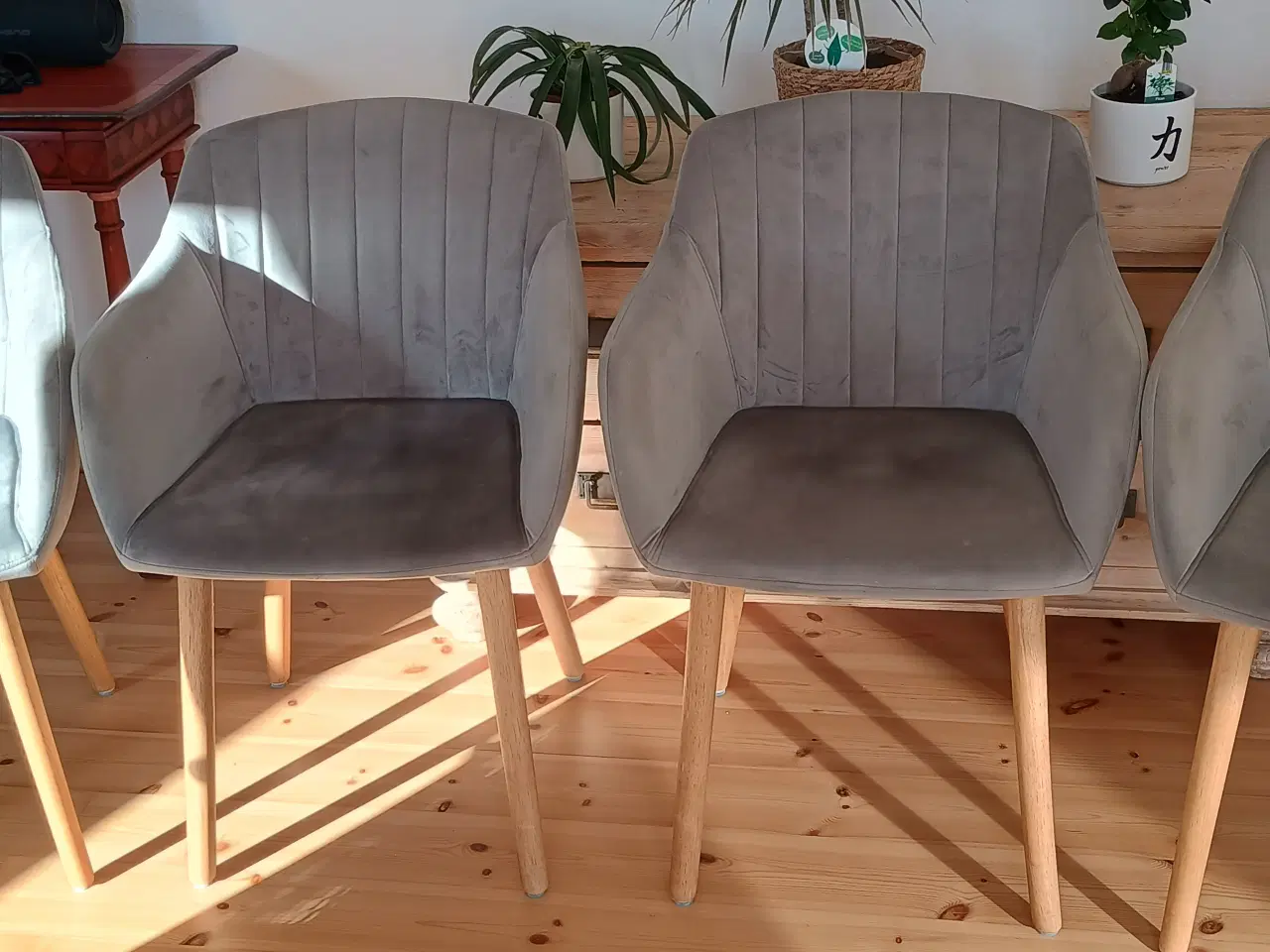 Billede 1 - ADSLEV Spisebordsstol i grå velour/natur