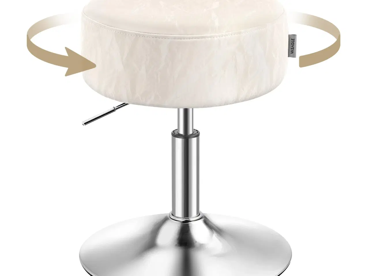 Billede 1 - Højdejusterbar make-up skammel – 360° drejbar taburet i cremehvid PU med tyk pude, moderne