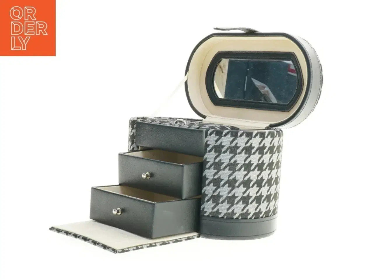 Billede 3 - Sminketaske eller smykkeboks med houndstooth mønster (str. 21,5 x 12 x 15,5 cm)