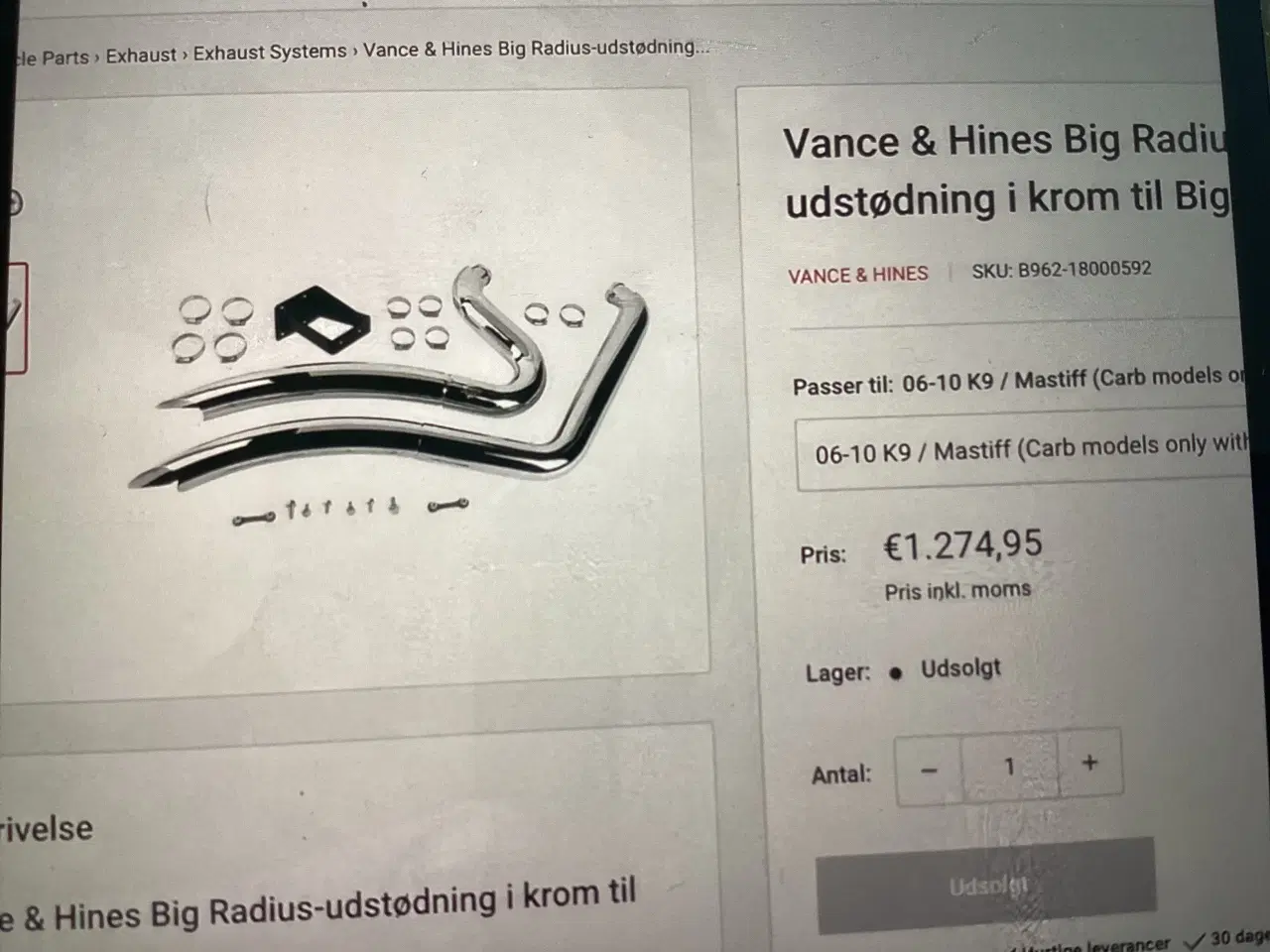 Billede 6 - Vande Hines udstødning til HD softtail +Screamin 