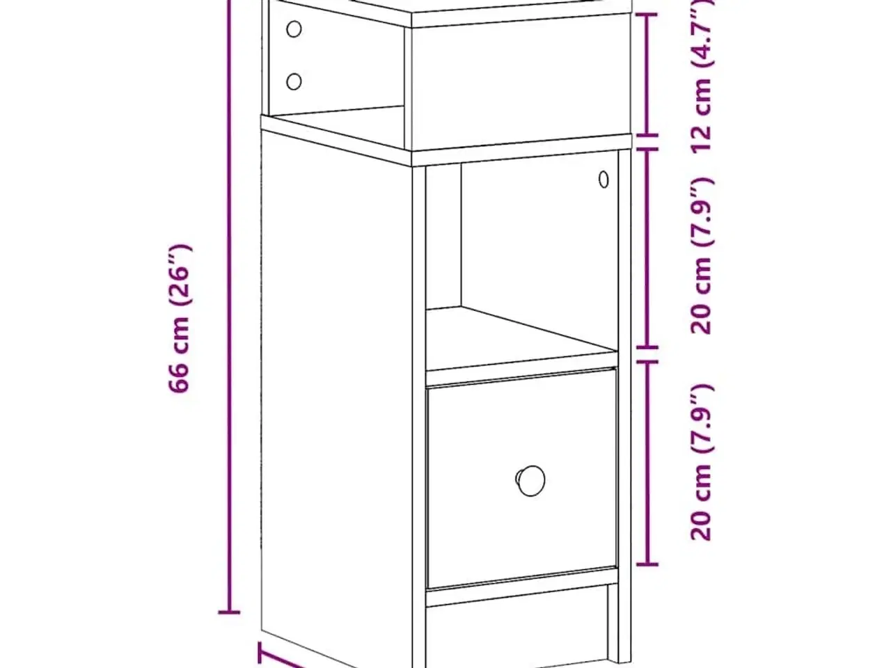Billede 11 - Sengebord med skuffe 25x31x66 cm hvid