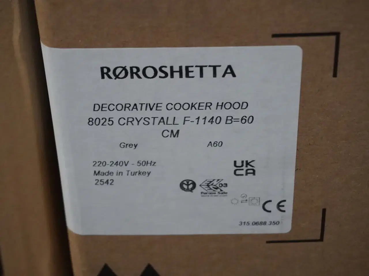 Billede 2 - Emhætte - RØROSHETTA Crystall 1140, 60cm