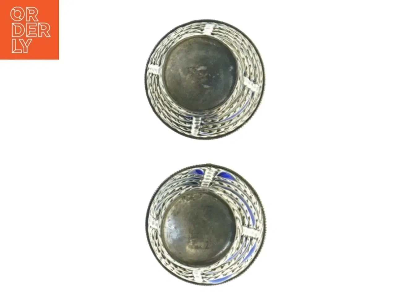 Billede 2 - Dekorative sølvfarvede lysestager med blåt glas (str. 10 x, 8 cm)