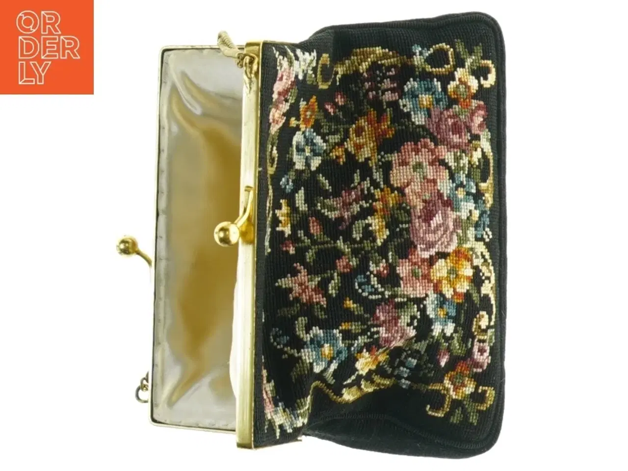 Billede 3 - Vintage broderet pung med guldkæde hank (str. 16 x 13 x 5 cm)