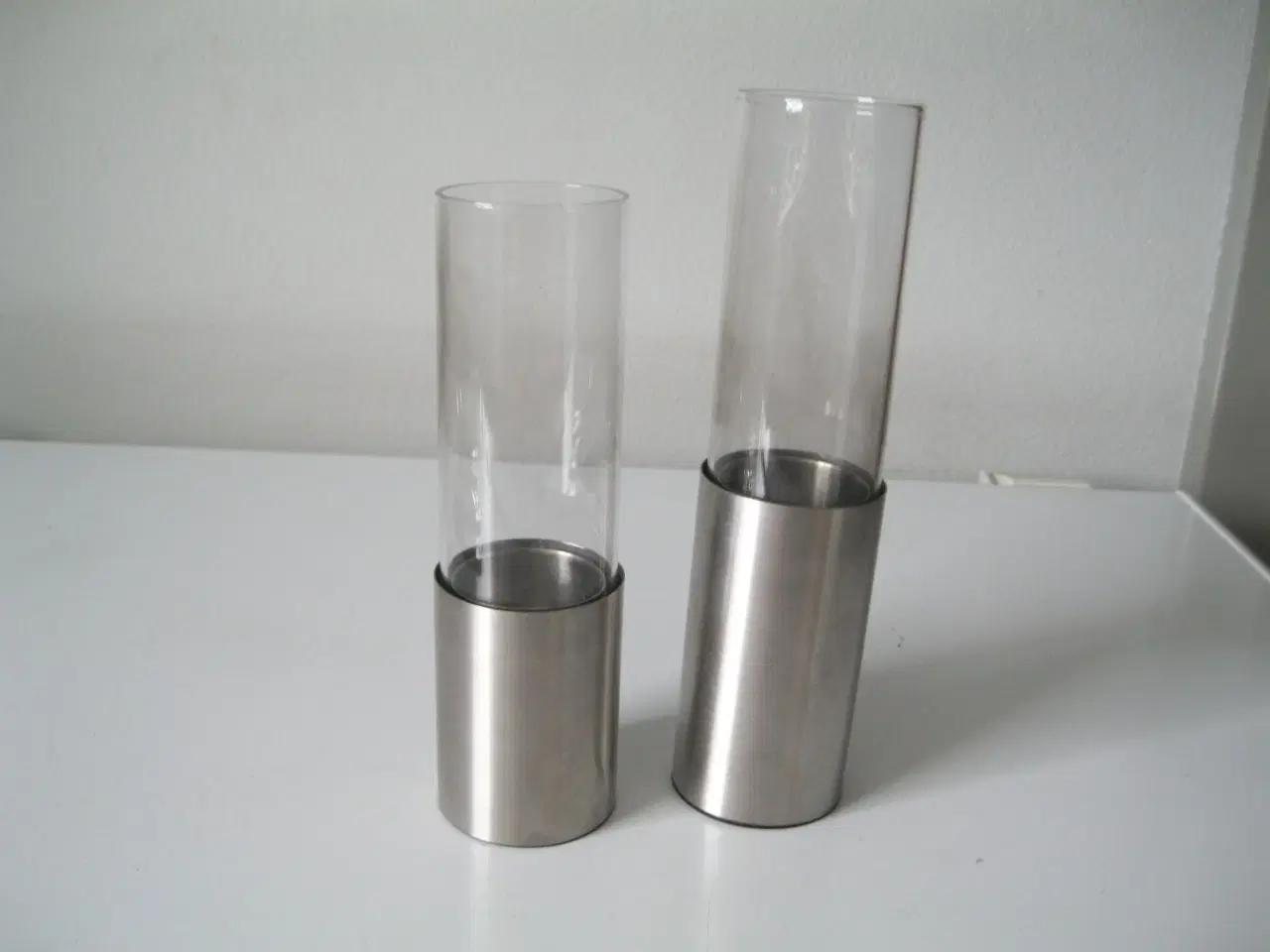 Billede 1 - 2 lysestager stål og glas