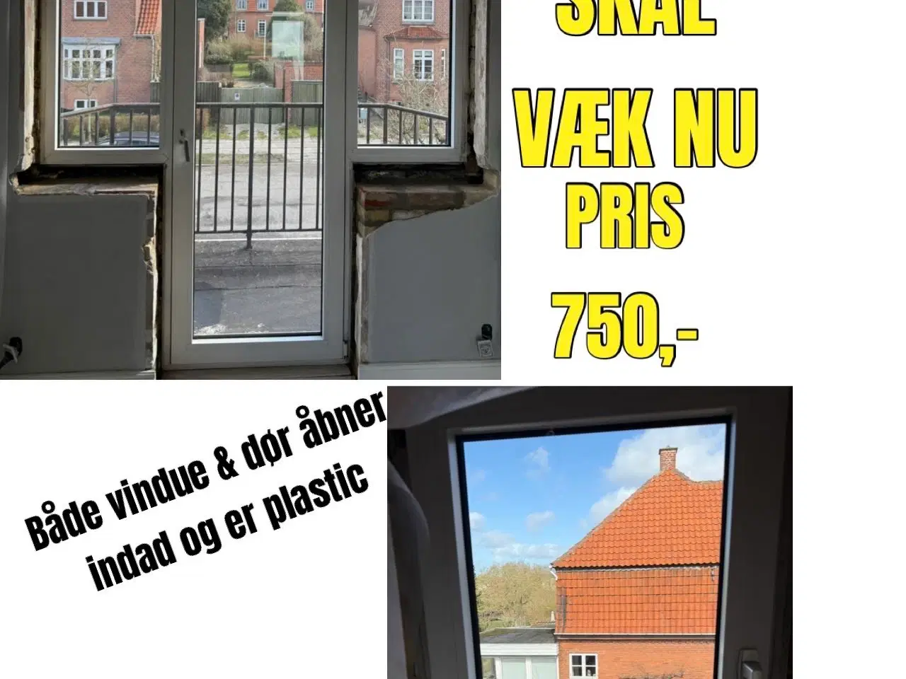 Billede 1 - Vinduesparti m/dør samt vindue - hvid plastic