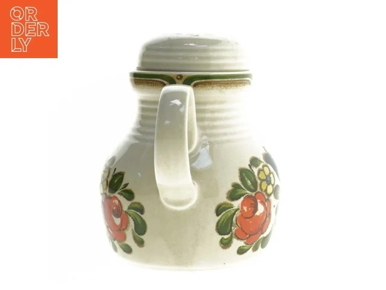 Billede 2 - Keramik thepotte med fint blomstermotiv fra Füssen (str. 14 cm)