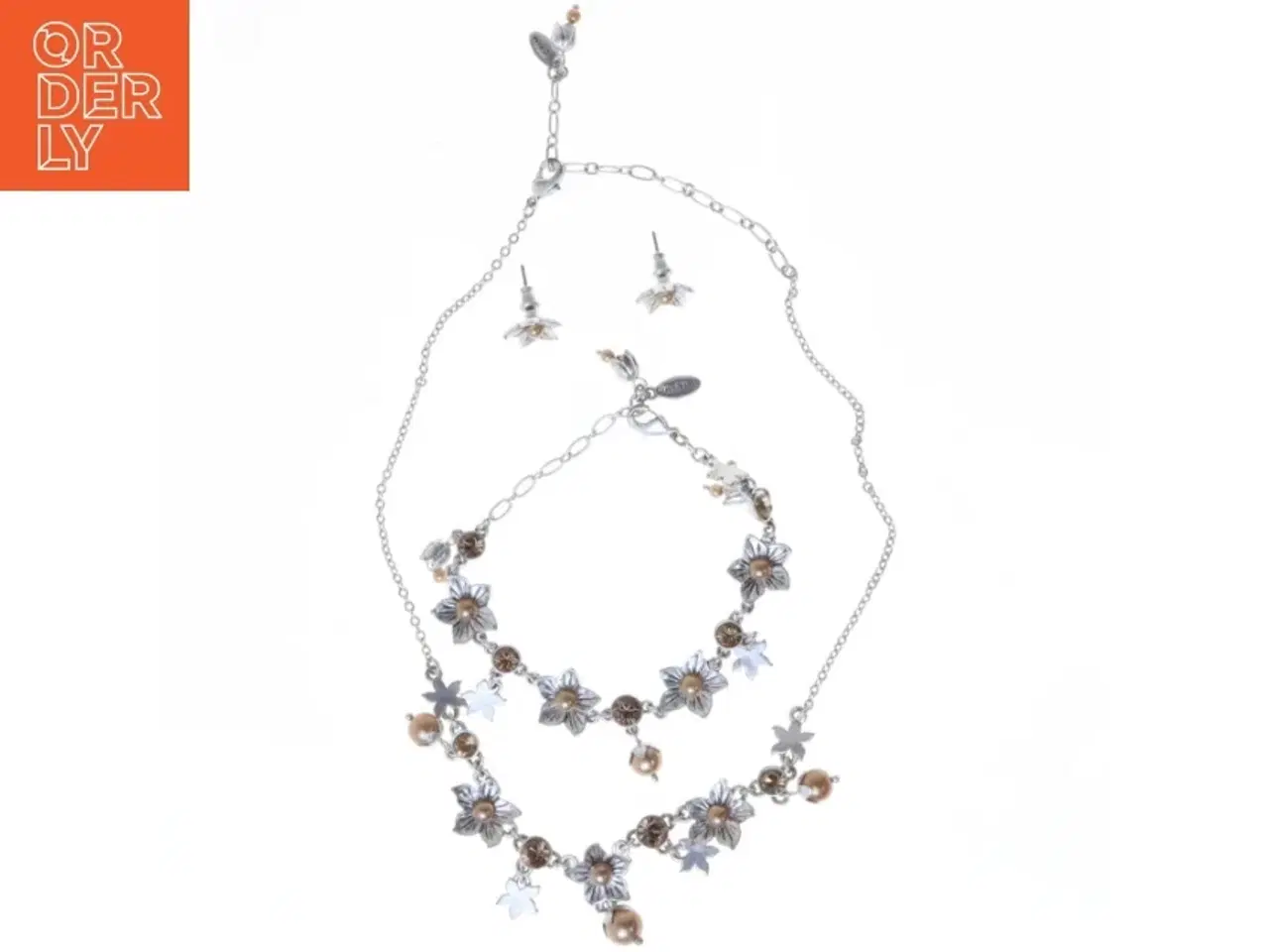 Billede 1 - Blomsterhalskæde med matchende øreringe fra Pilgrim (str. 40 cm og 18 cm og 1 cm)