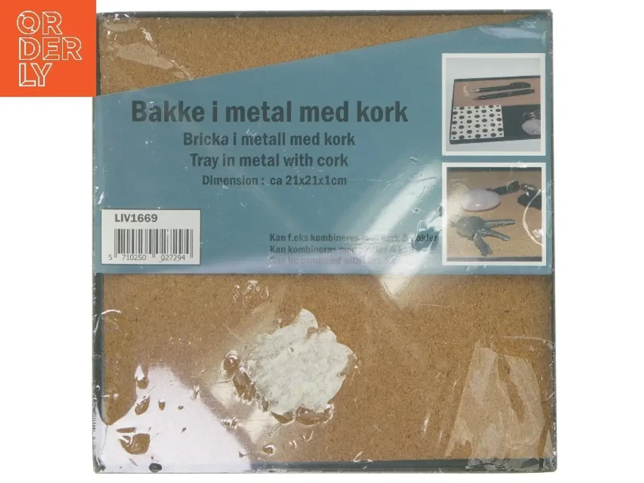Billede 1 - Metalbakke med kork (str. 21x21x1 cm)