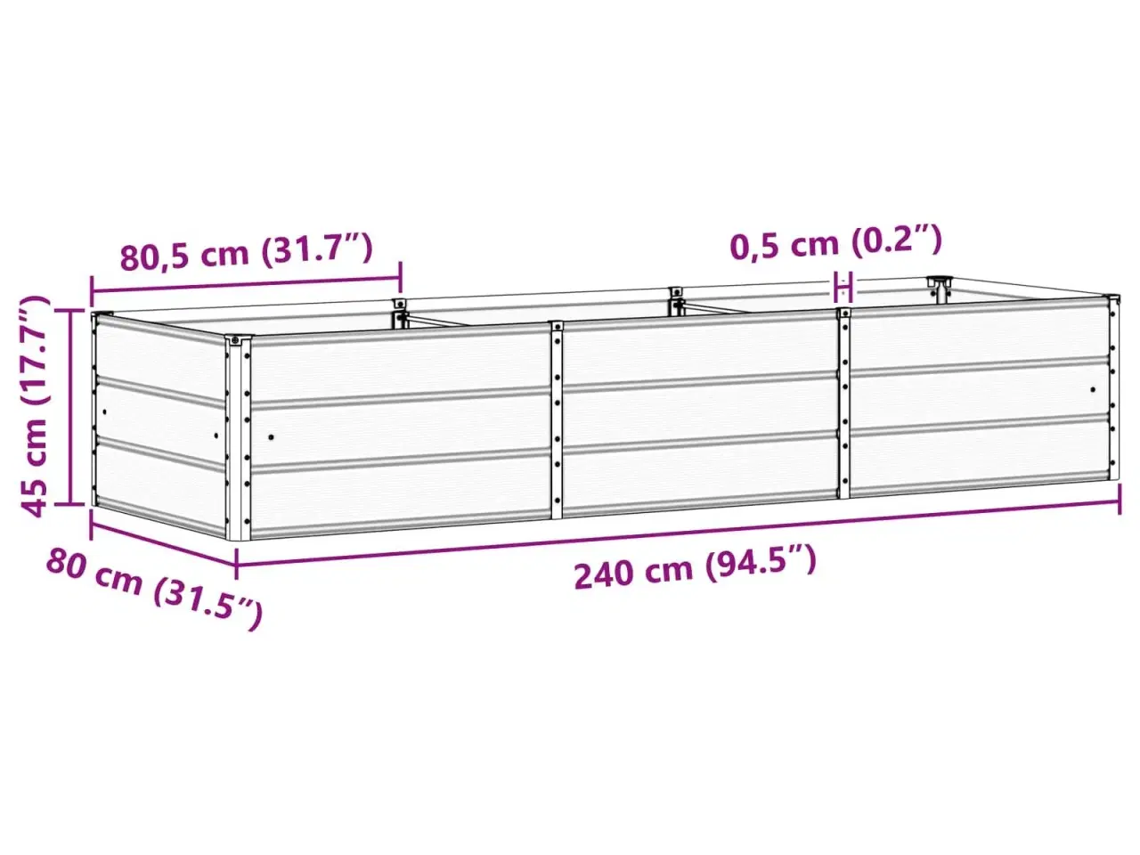 Billede 7 - Plantekasse Antracit 240 x 80 x 45 cm Stål