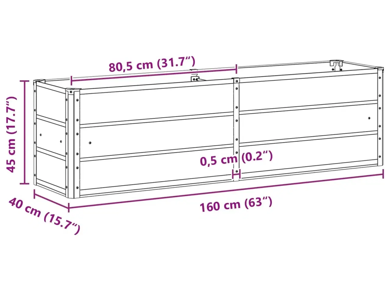 Billede 7 - Plantekasse Antracit 160 x 40 x 45 cm Stål