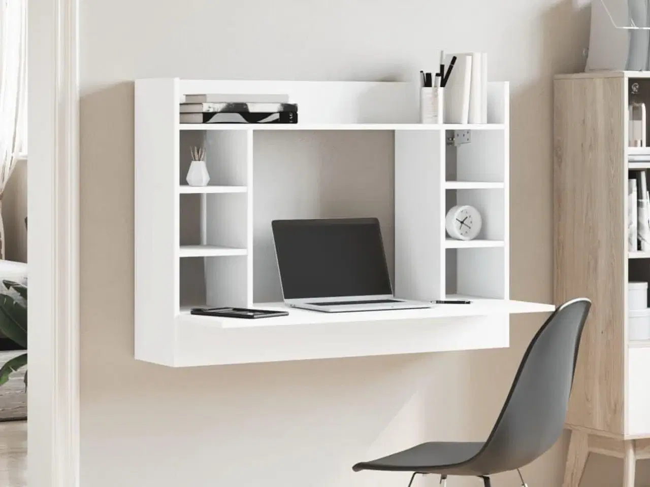 Billede 3 - Væghængt skrivebord 105x48x75 cm konstrueret træ hvid