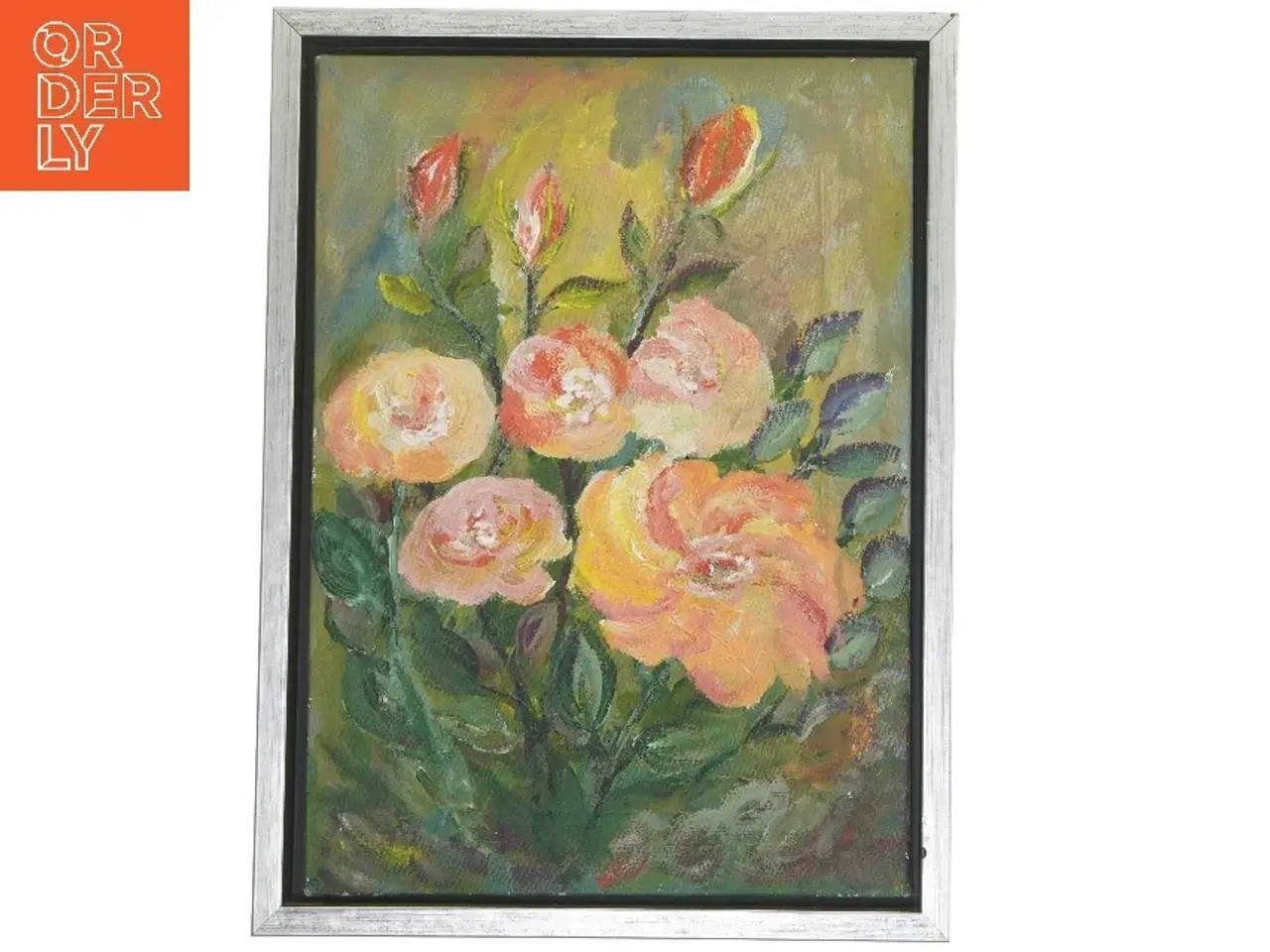 Billede 1 - Blomstermaleri med ramme (str. 29x39 cm)
