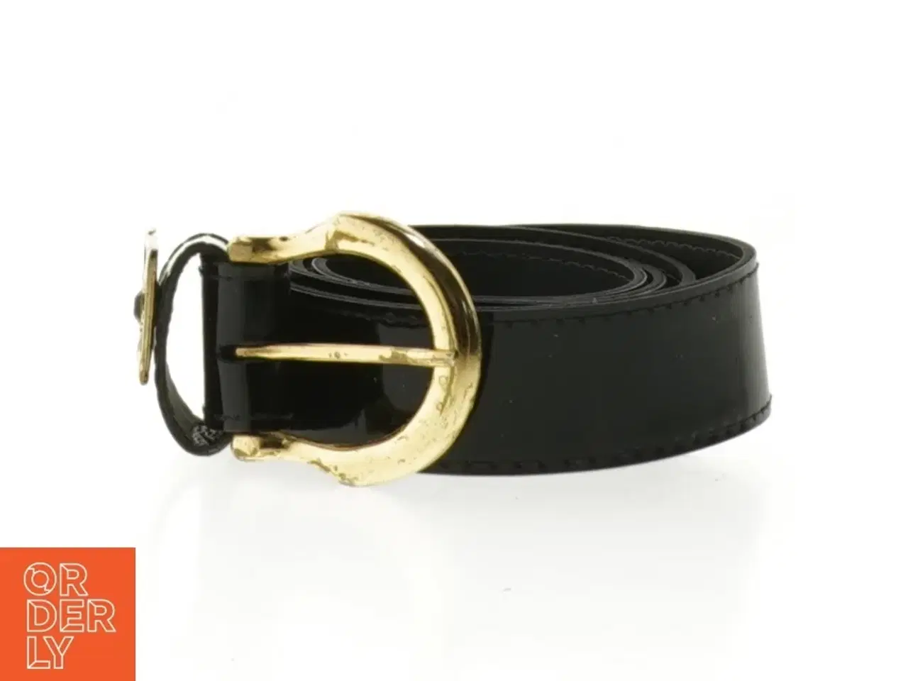 Billede 1 - Sort læderrem med gylden spænde (str. 89 cm)