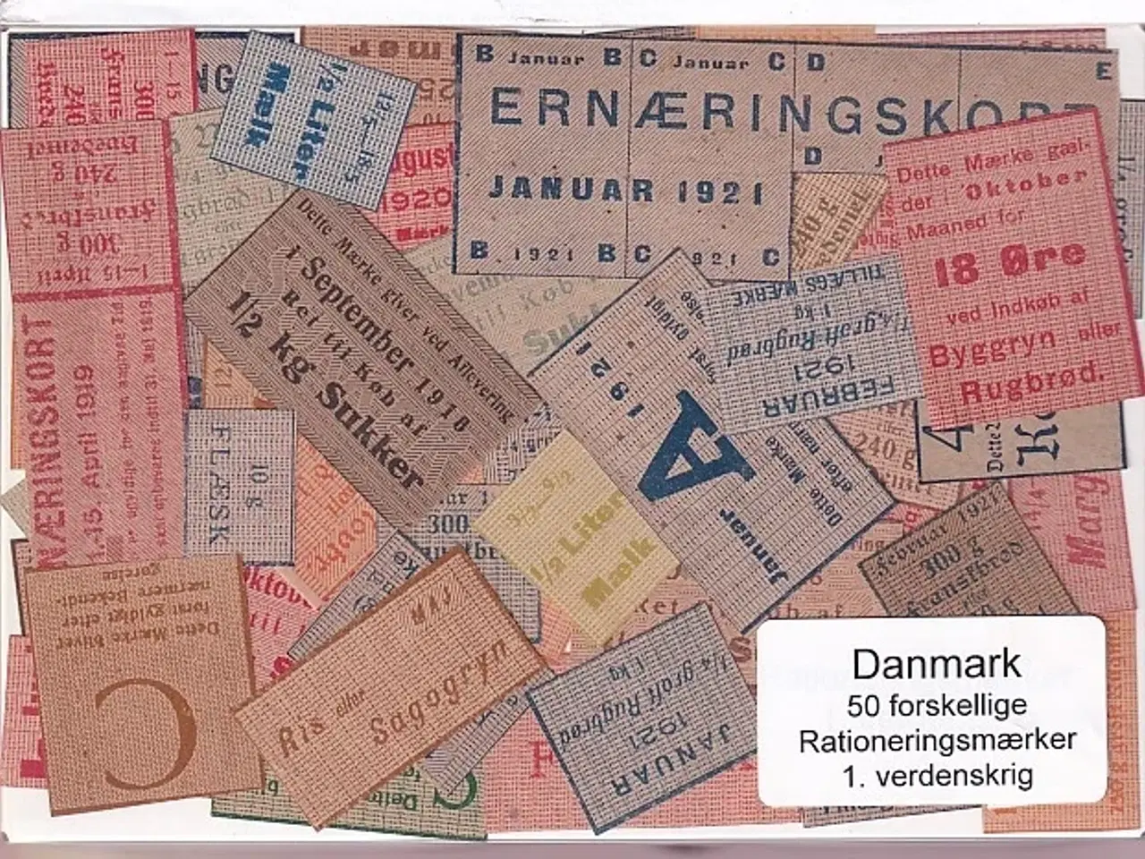 Billede 1 - Danmark Rationeringsmærker 1. Verdens Krig 50 Stk.