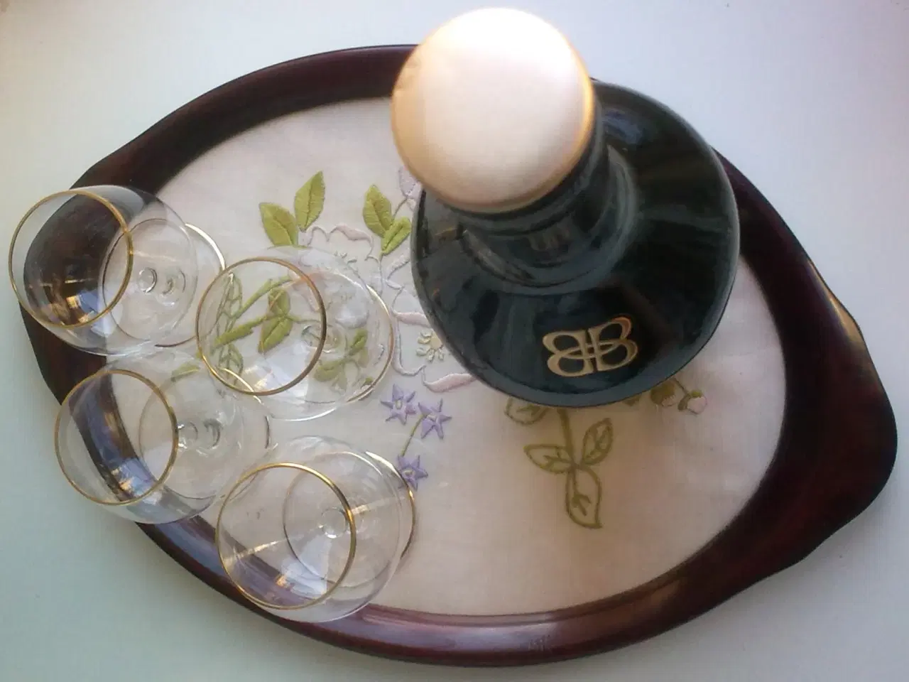 Billede 3 - Vintage dansk træ bakke Baileys & deko glas