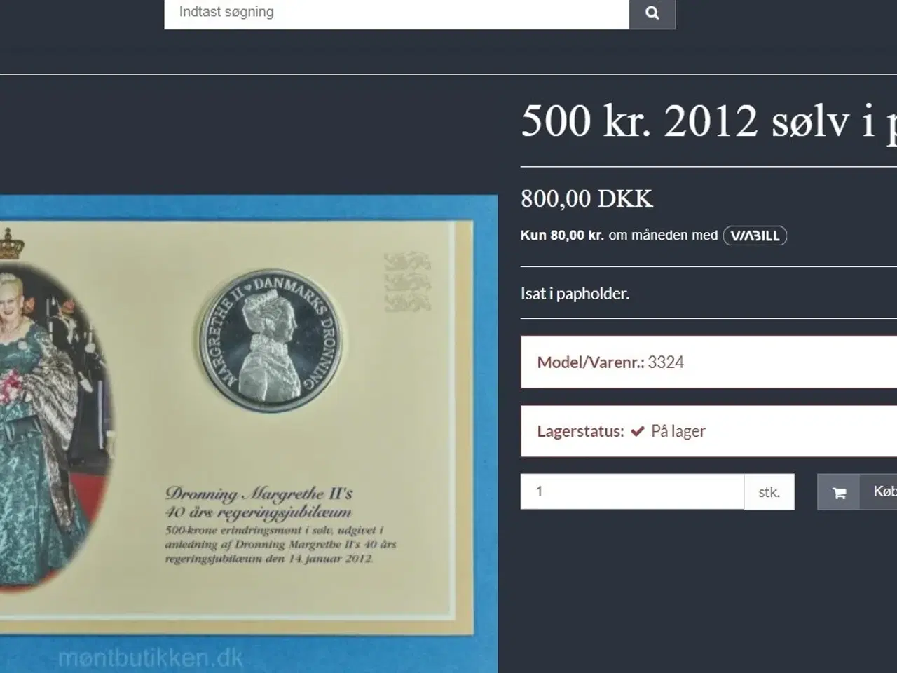 Billede 3 - SMUK SØLV 500 KRONE 2012 Margrethe 40 ÅR JUBILÆUM 