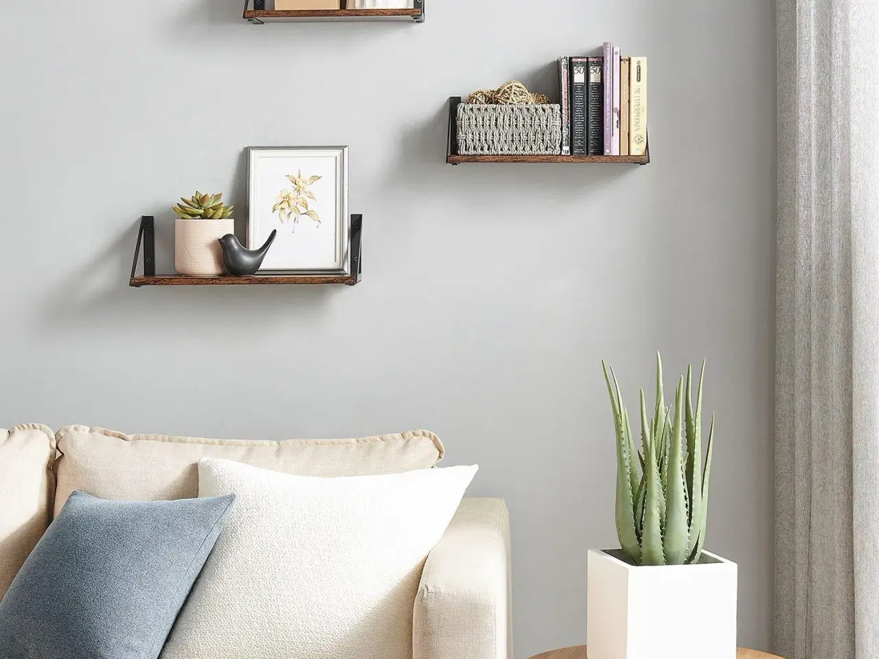 Billede 2 - Væghylder sæt med 3 flydende hylder, rustik brun/sort