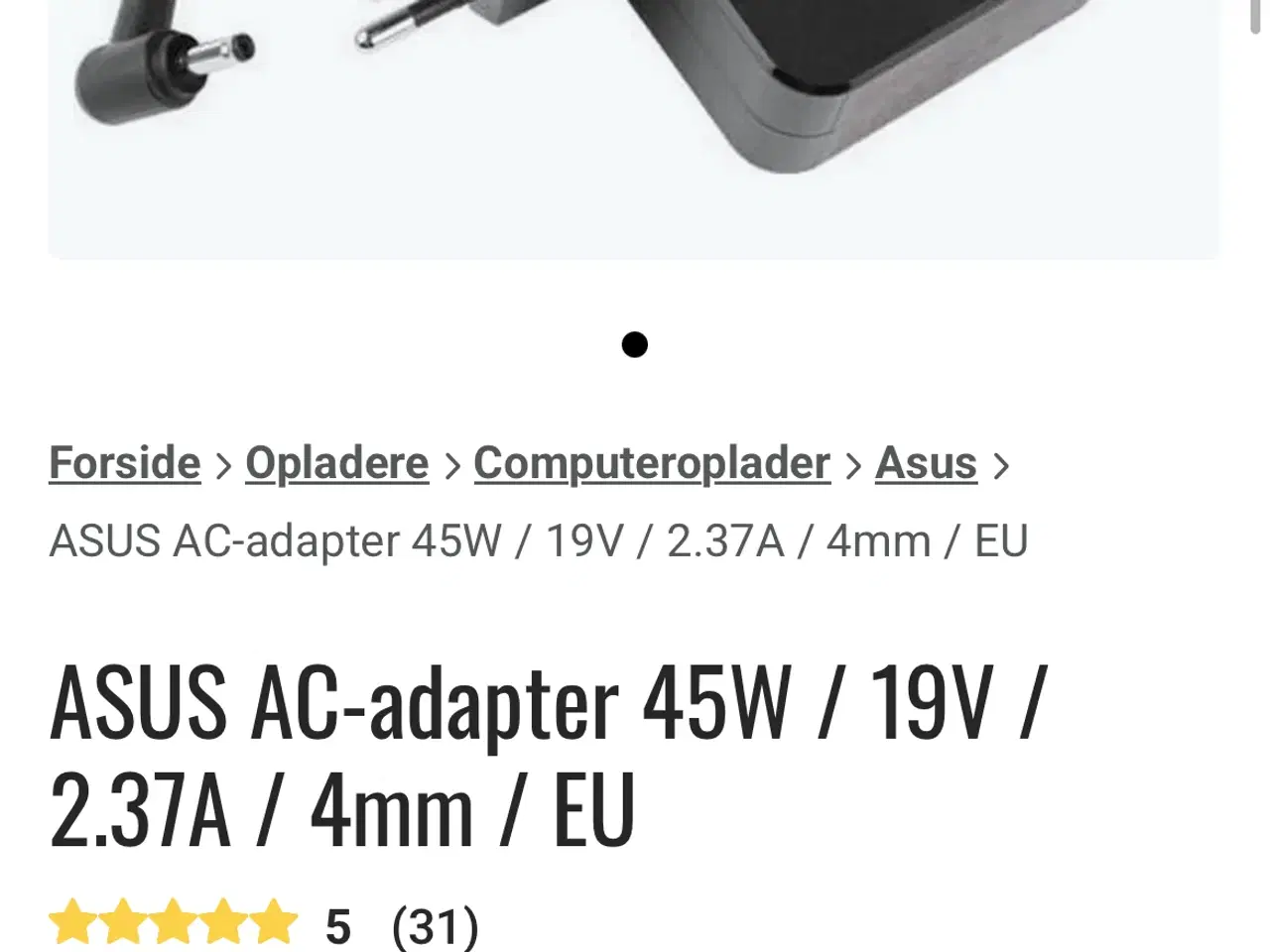 Billede 1 - ASUS AC-adapter 45W / 19V / 2.37A / 4mm / EU