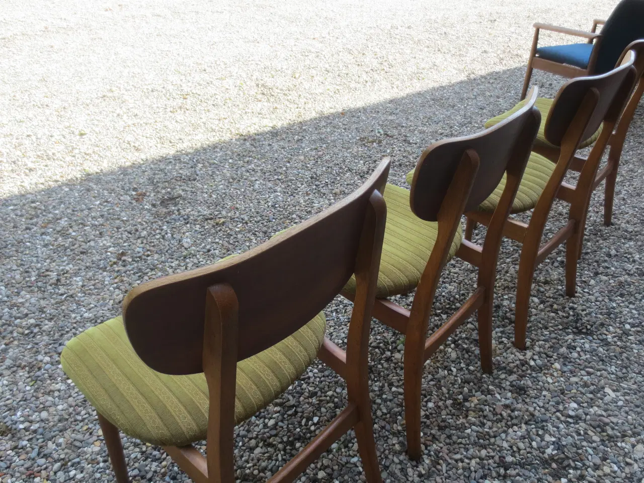 Billede 4 - 4 stk Teak Spisestuestole med Grøn stof 