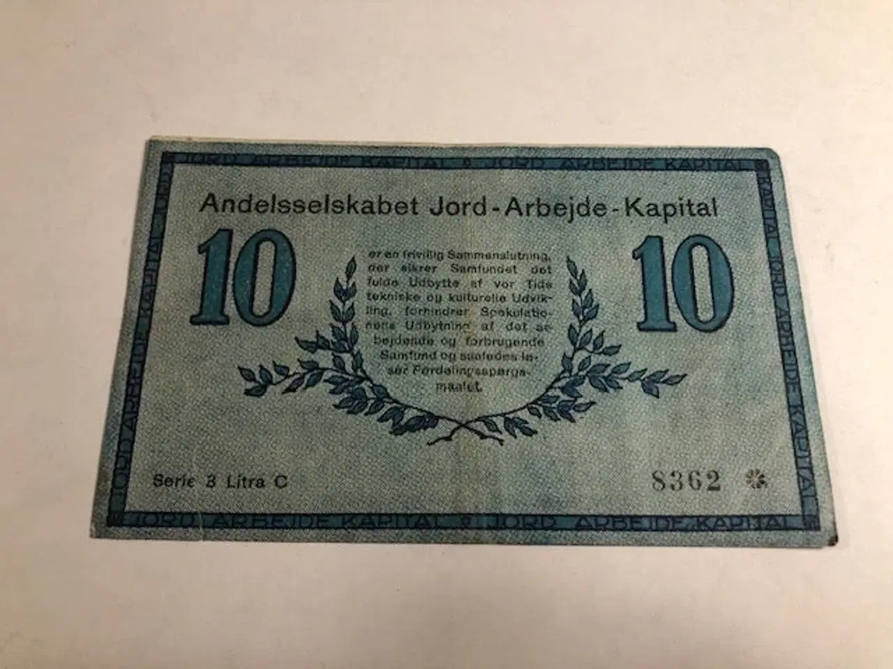 Billede 2 - JAK-seddel 10 kroner Jord Arbejde Kapital