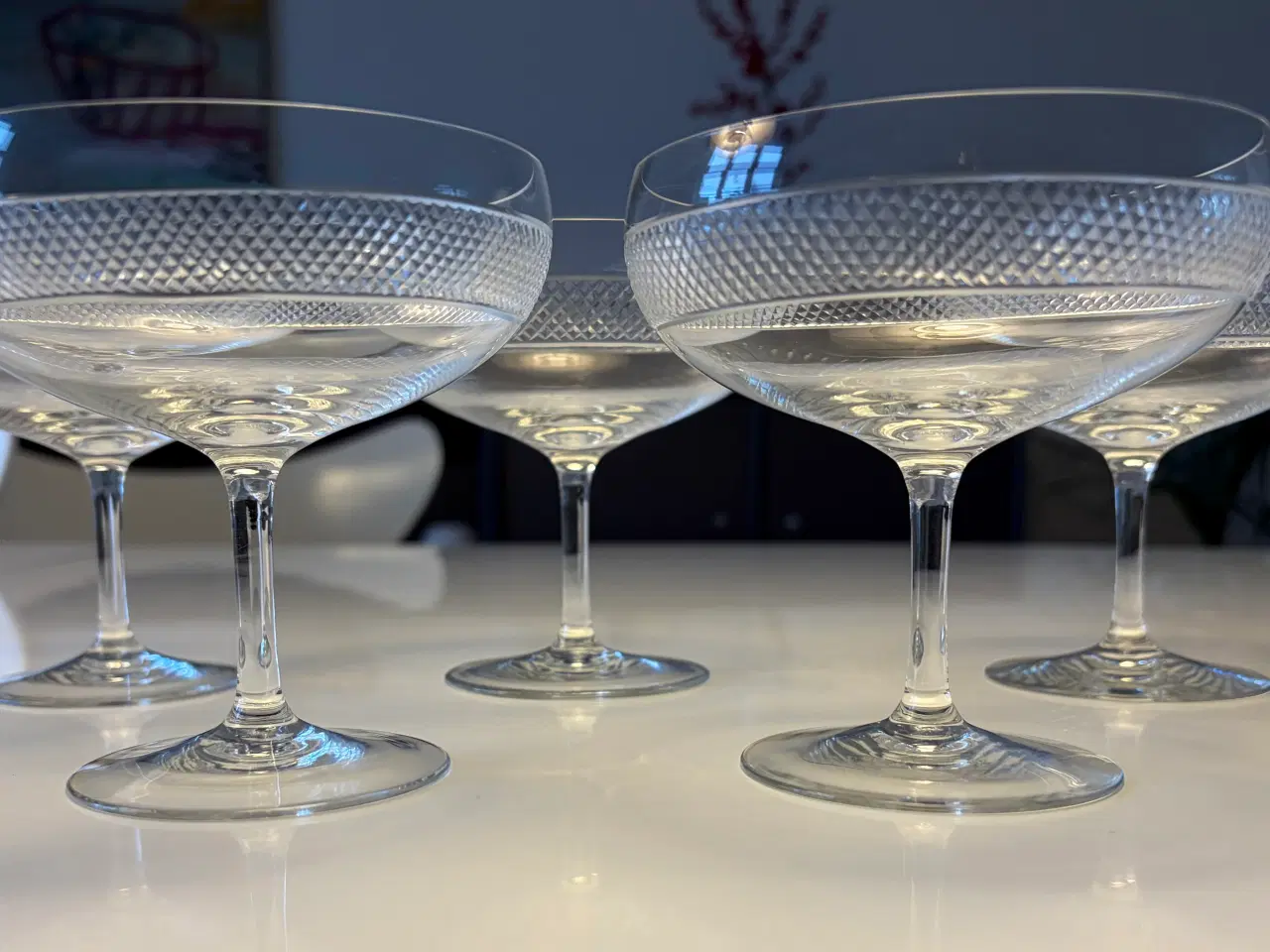 Billede 2 - Champagneskåle 5 stk. med pyramideformet slibning