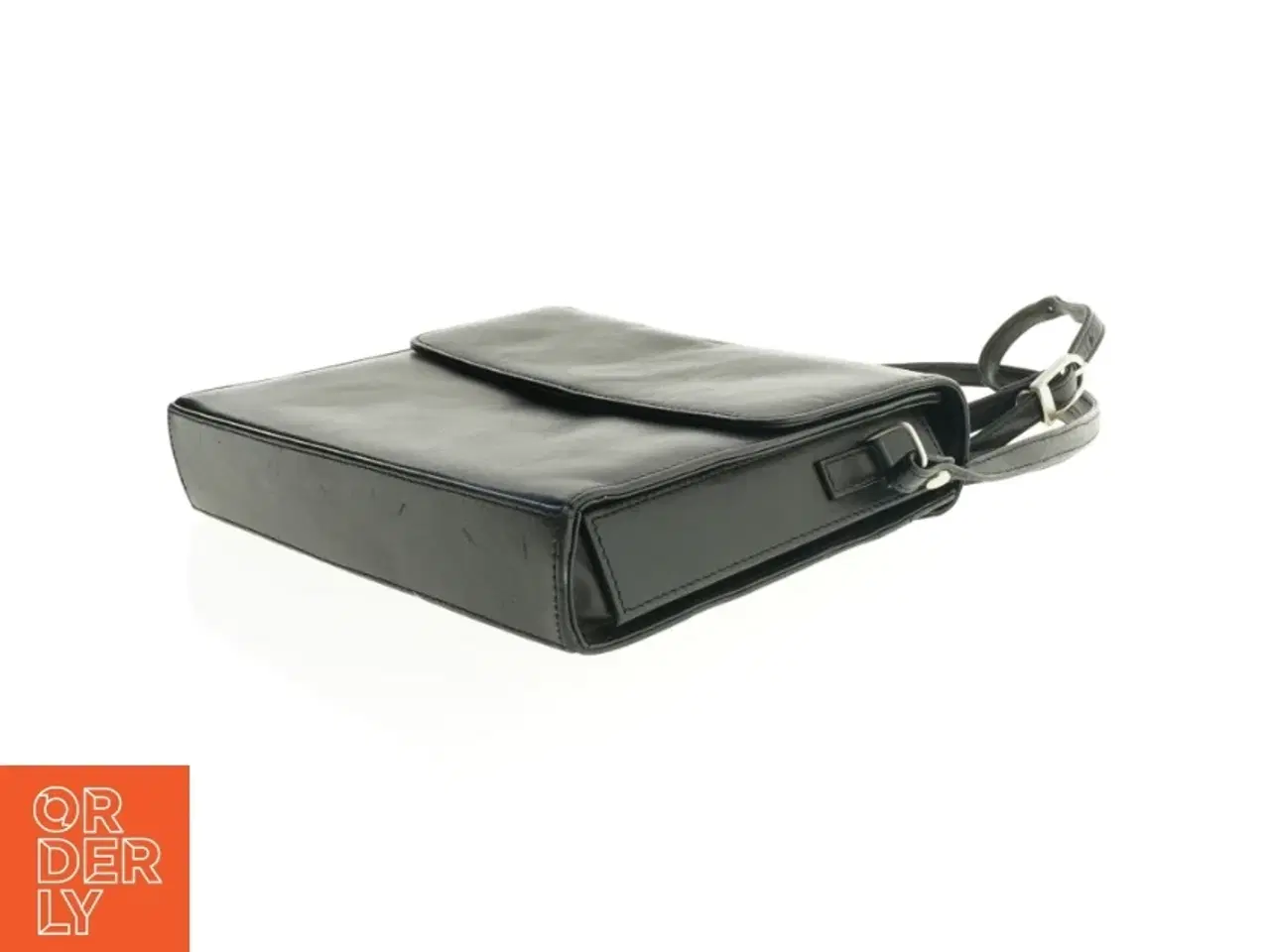 Billede 2 - Sort lædertaske med justerbar rem (str. 22 x 18 x 4 cm)