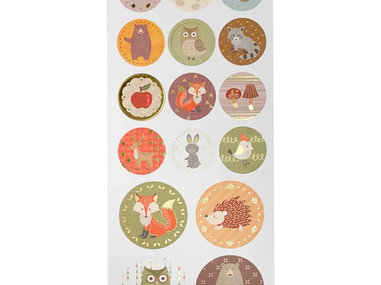 Billede 1 - Skovdyr Stickers - 10x23 cm, Mat Papir med Guldfolie