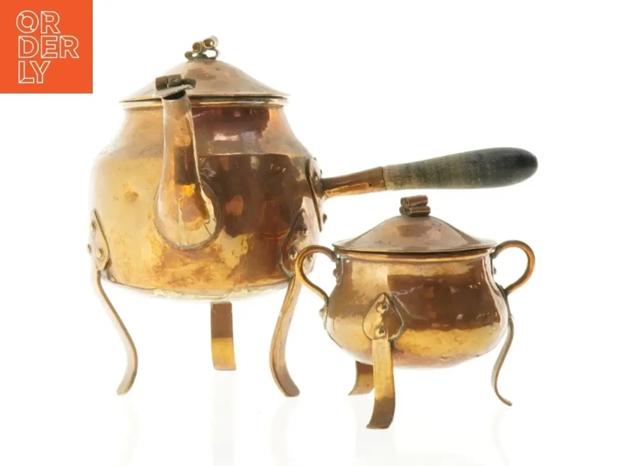 Billede 3 - Messing te-sæt med kaffekande og sukkerskål (str. 12 x 10 cm og 25 x 19 x 20 cm)