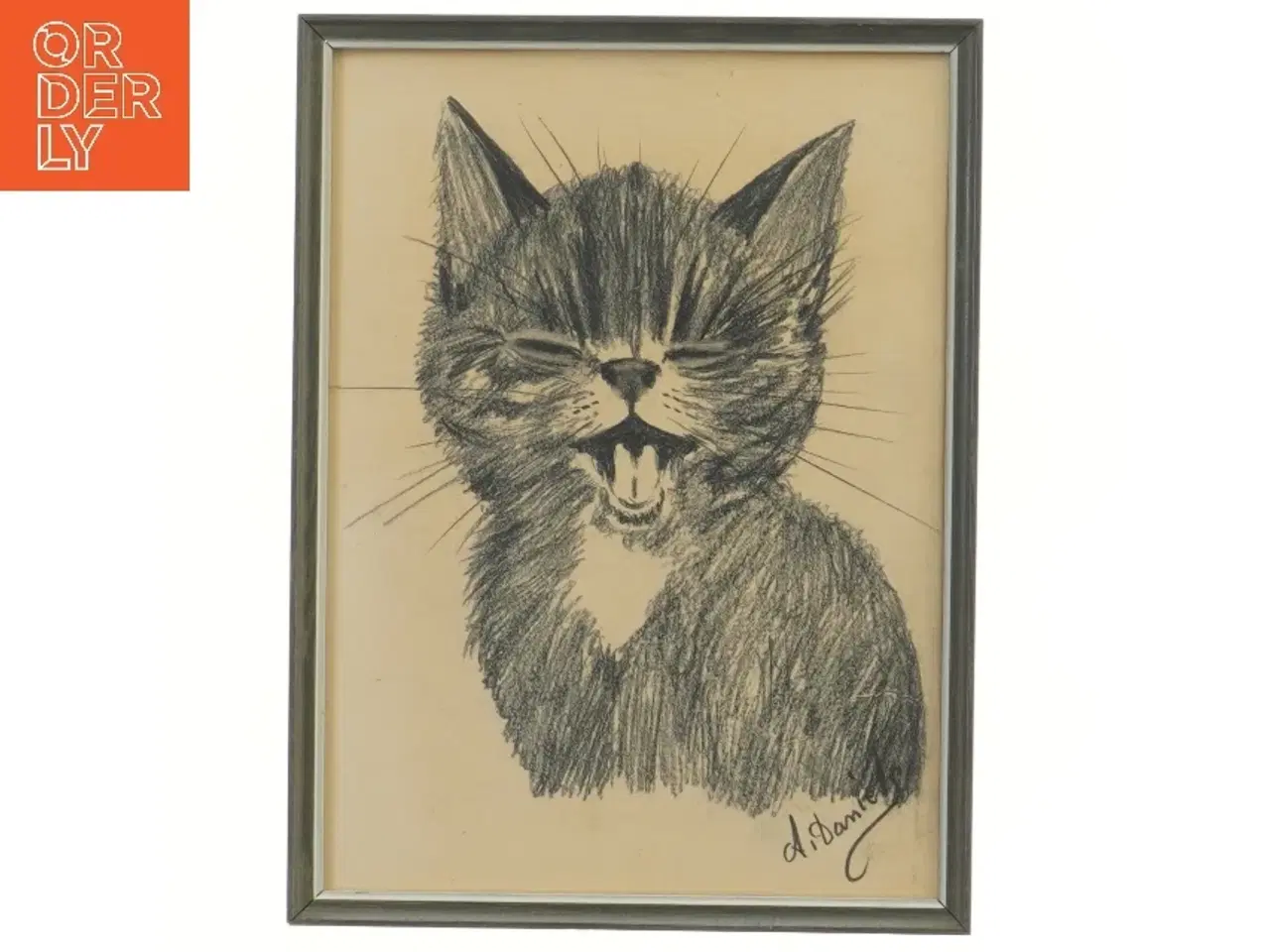 Billede 1 - Indrammet katte portræt (str. 28x21 cm)