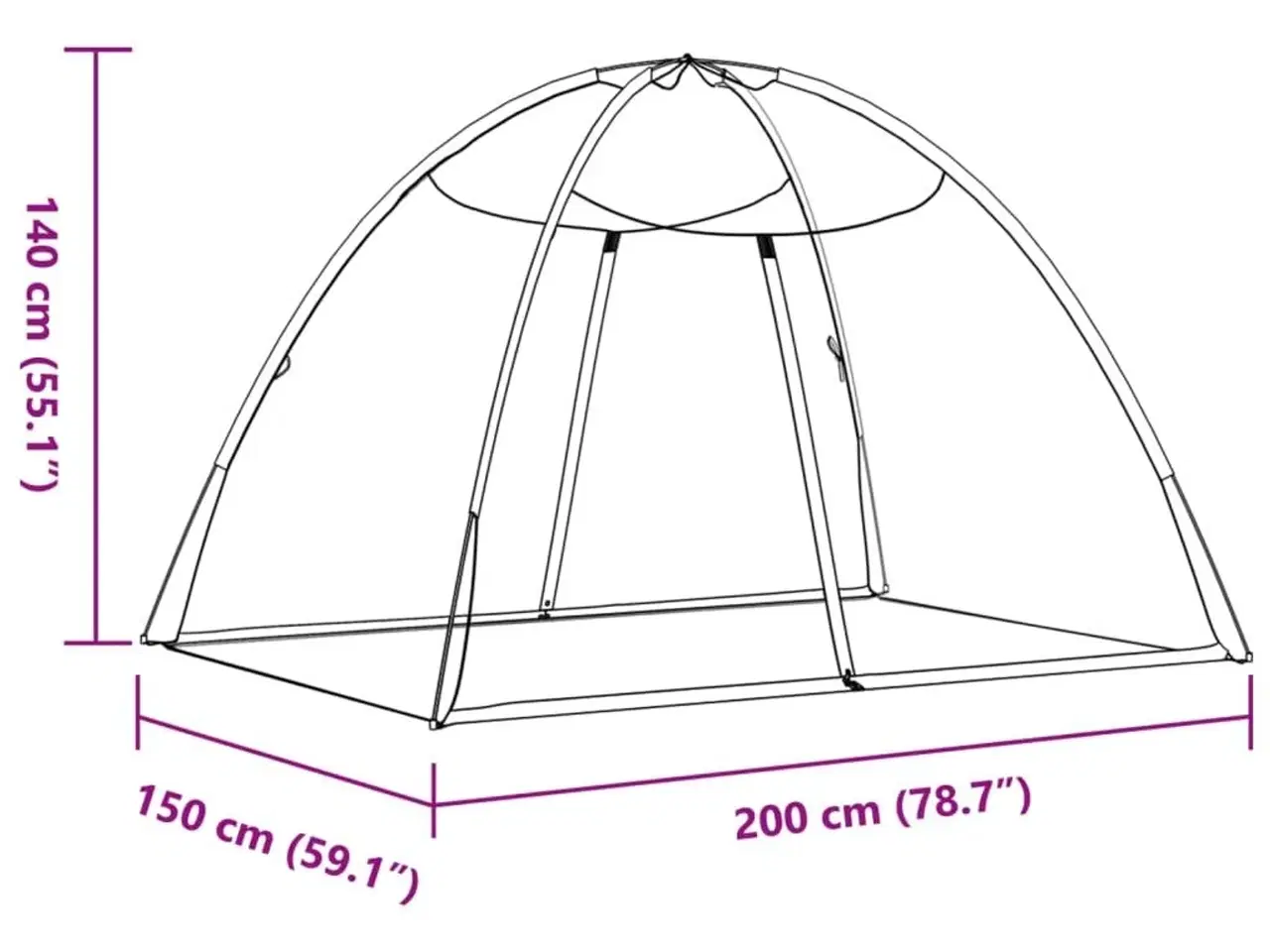 Billede 8 - Myggenet med døre 200x150x140 cm trådnet sort