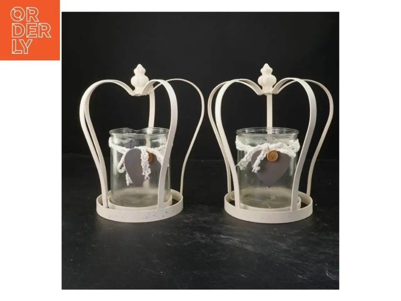 Billede 1 - Vintage stil lysestager med hjertepynt (str. 23x22 cm)