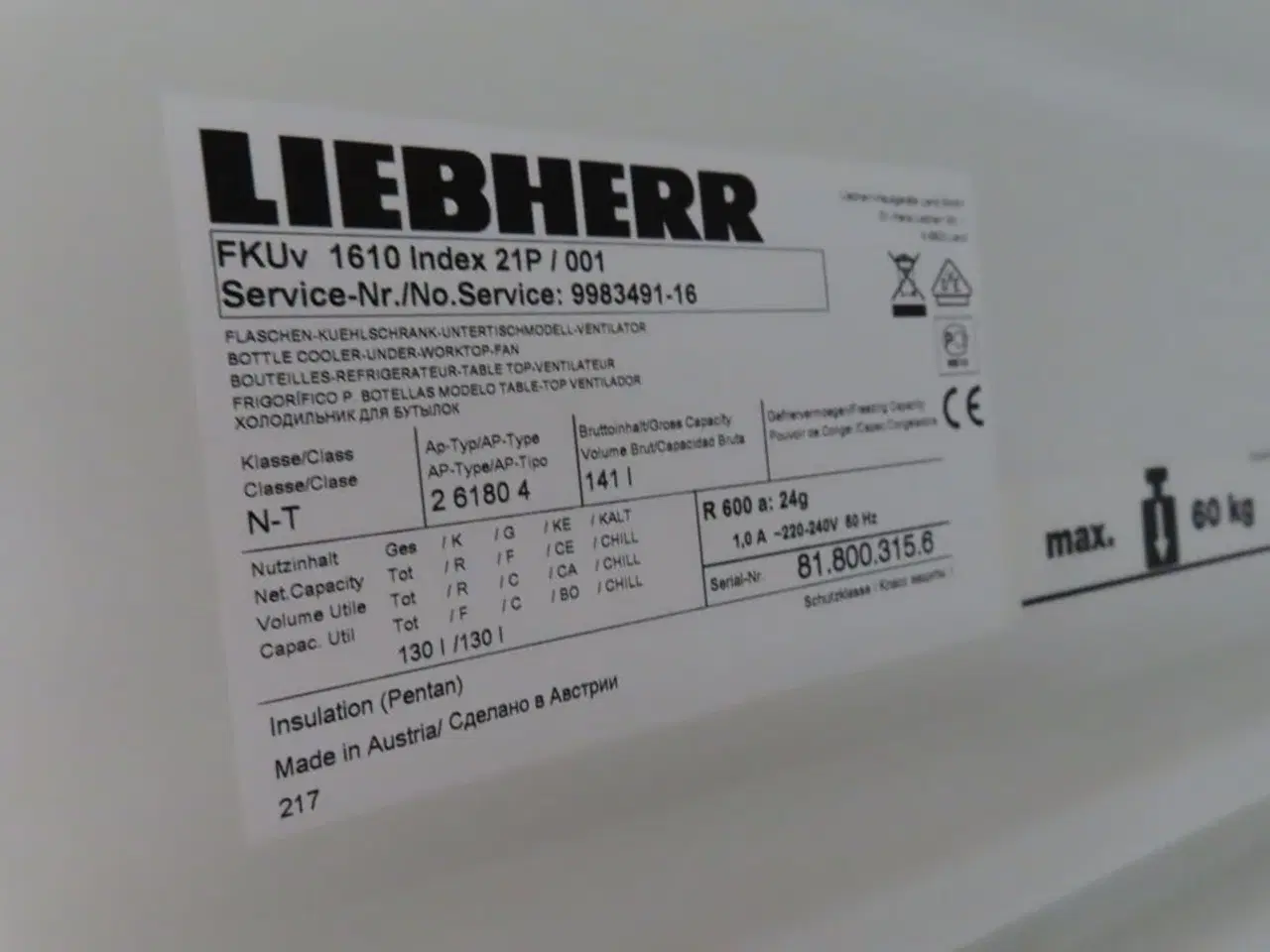 Billede 4 - Køleskab LIEBHERR FKUv 1610