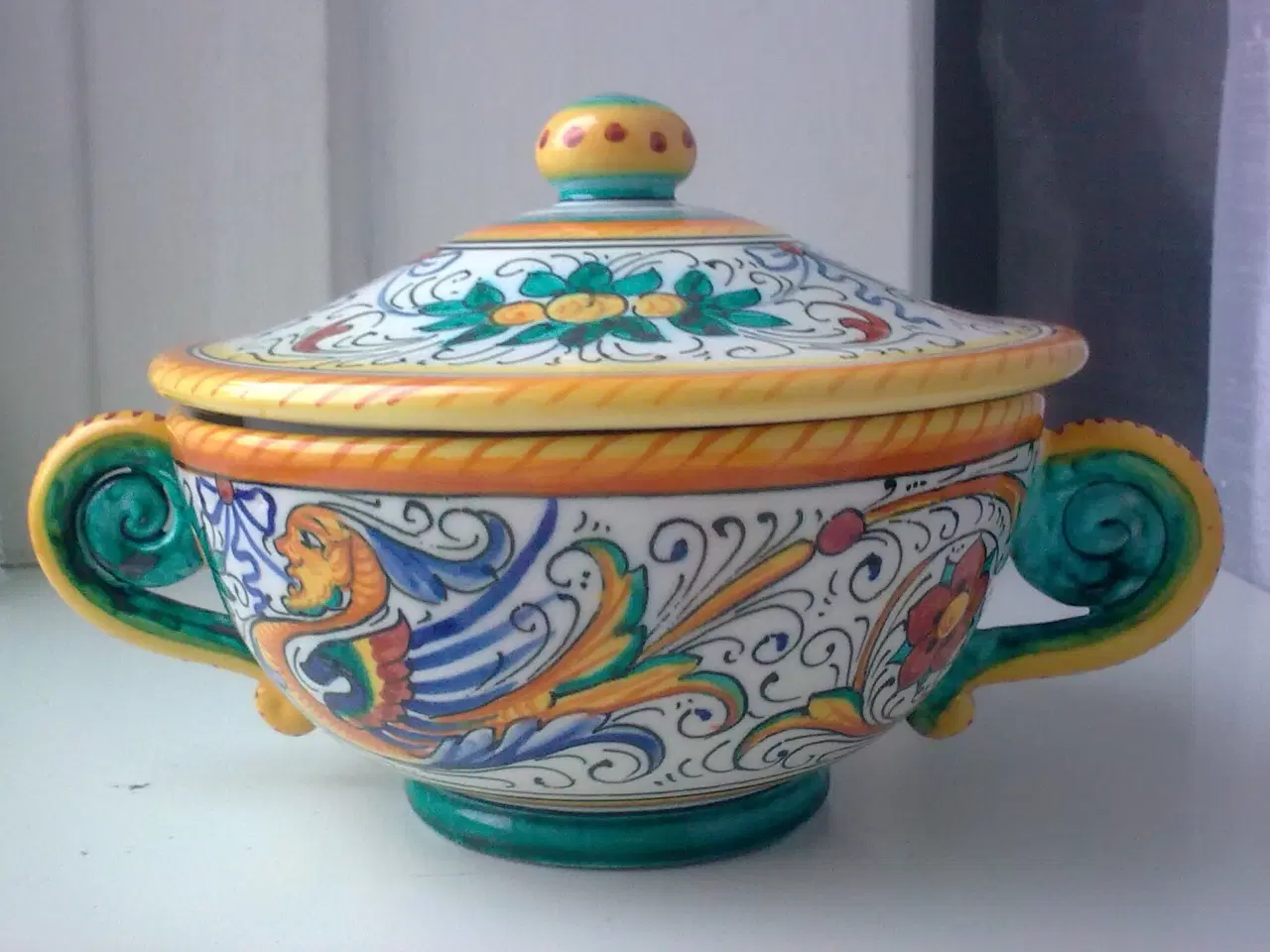 Billede 1 - Keramik Italien HÅNDLAVET Låg krukke Majolika