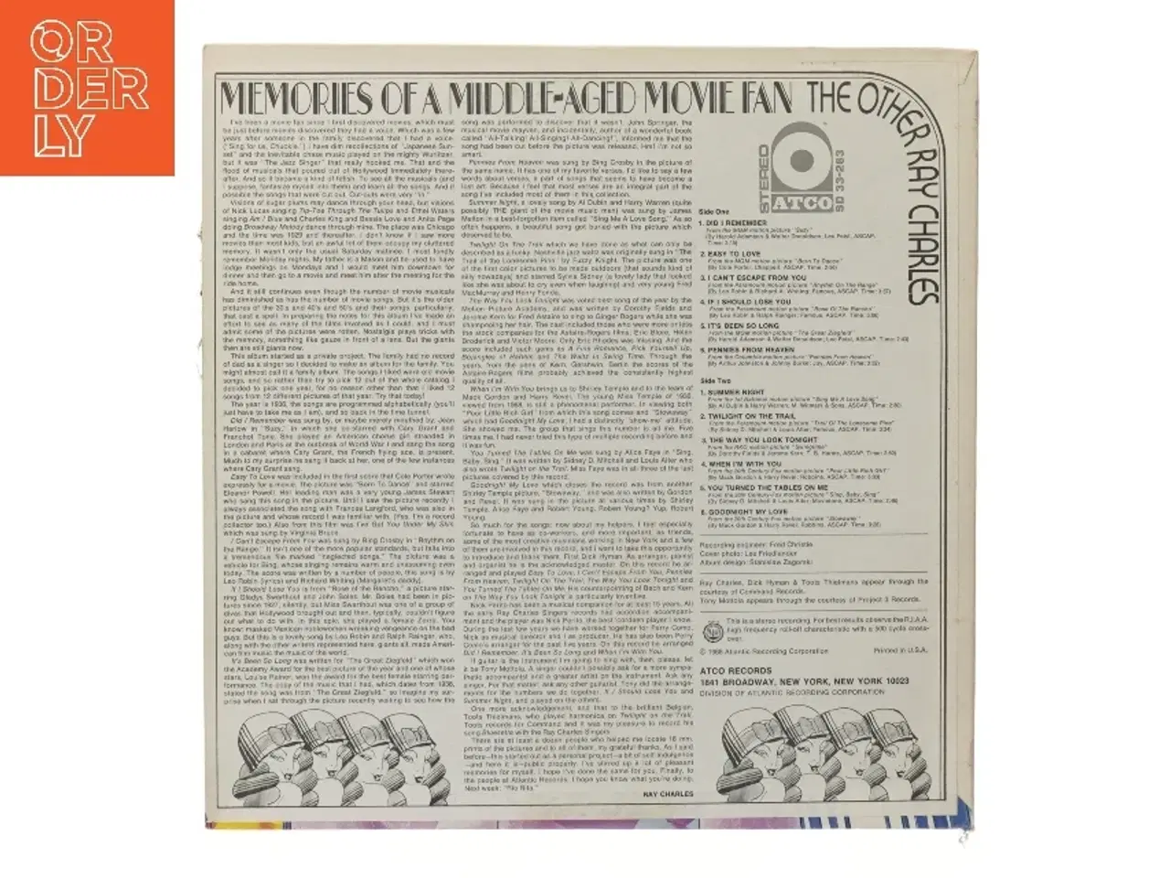 Billede 2 - Ray Charles Memories of a middle aged movie fanLP