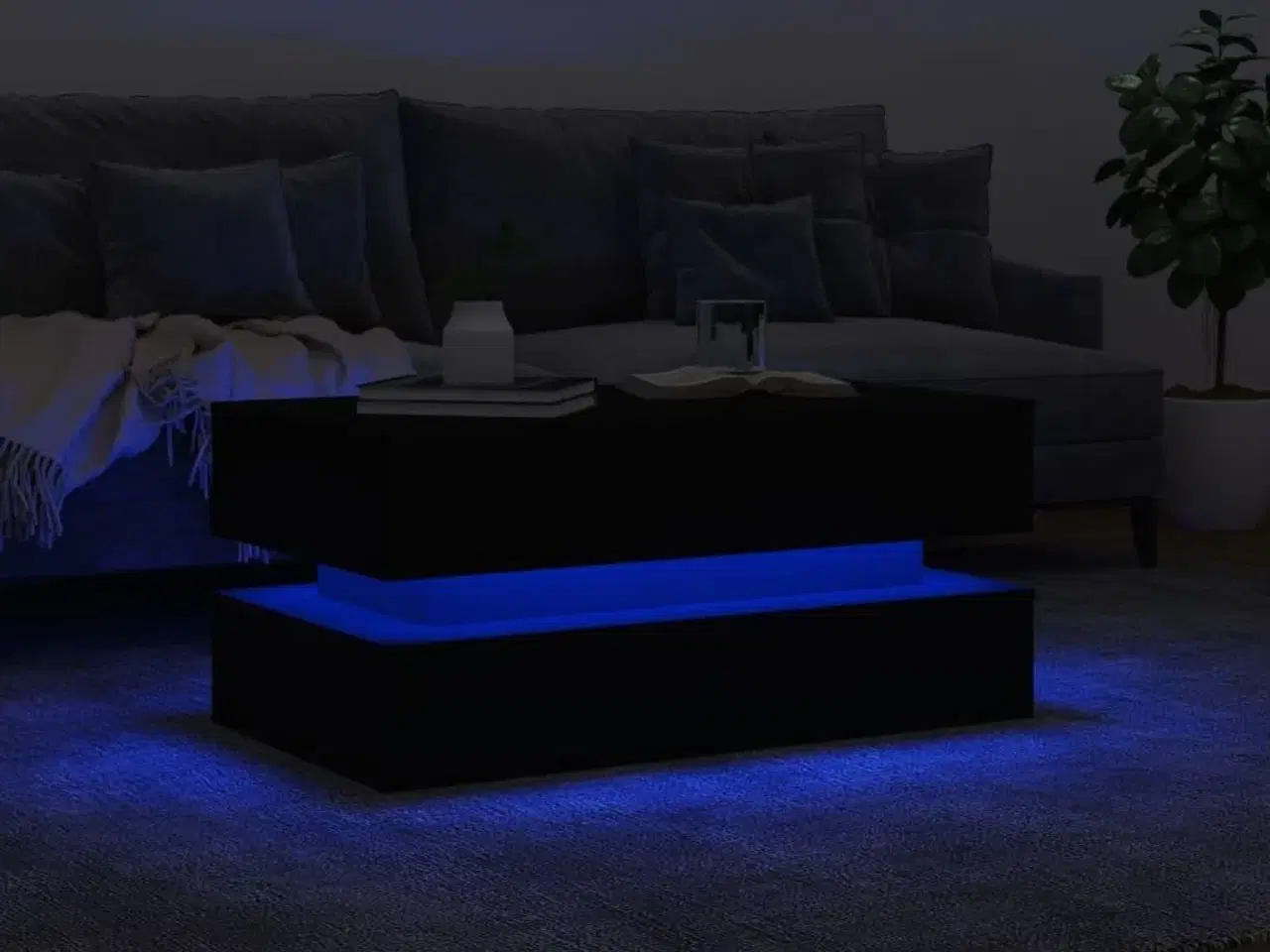Billede 5 - Sofabord med LED-lys 90x50x40 cm sort