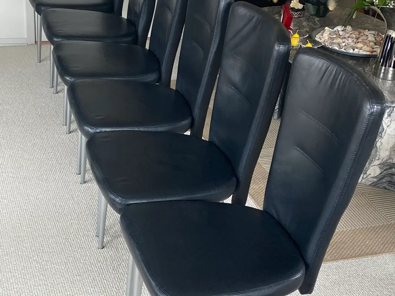 Billede 1 - 6 stk Flotte Spisebordsstole Ægte Læder og Børstet